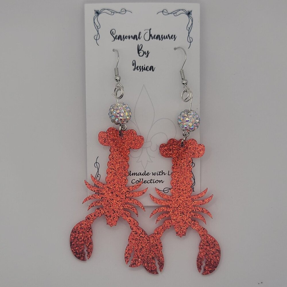 Handmade Beaded Crawfish Earrings
